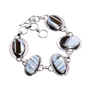Owyhee Blue Opal Bracelet Adjustable Silver Link Design with Sky Hued Gemstones